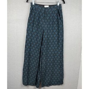 Harlyn Anthropologie Women's Teal‎ and Black Print Silk Straight Leg Pants Sz 4